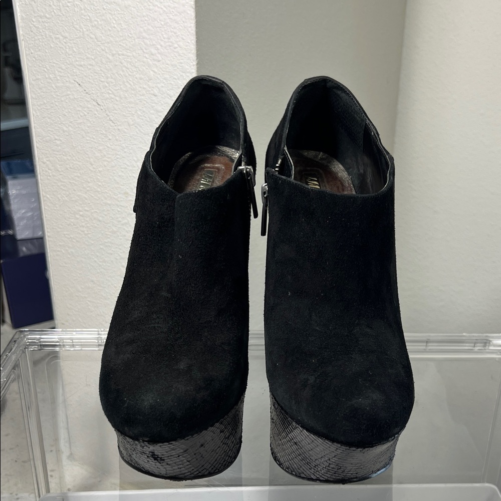 Wild Pair Black Suede Platform Ankle Booties